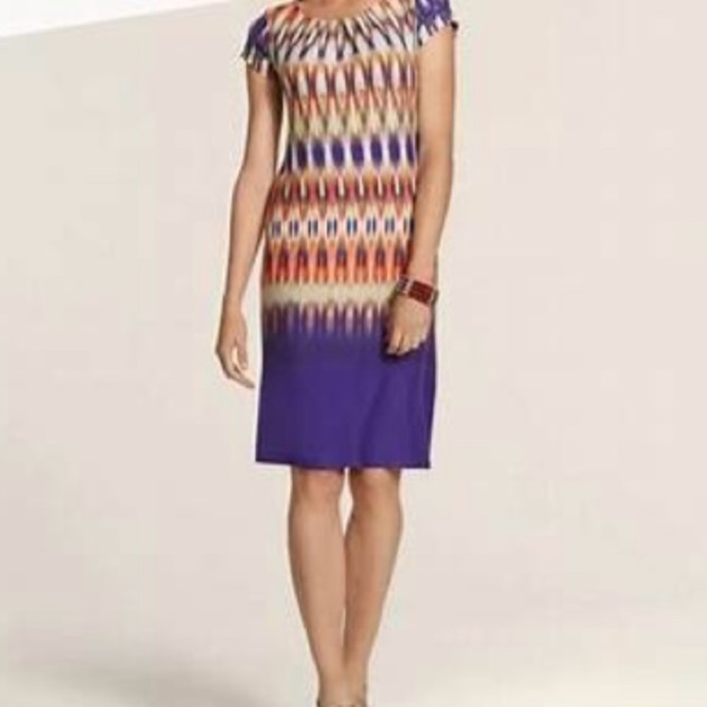Chico's Womens Sz 1 Ombre Ikat Print Multi Color Ilana Dress Stretch Purple
